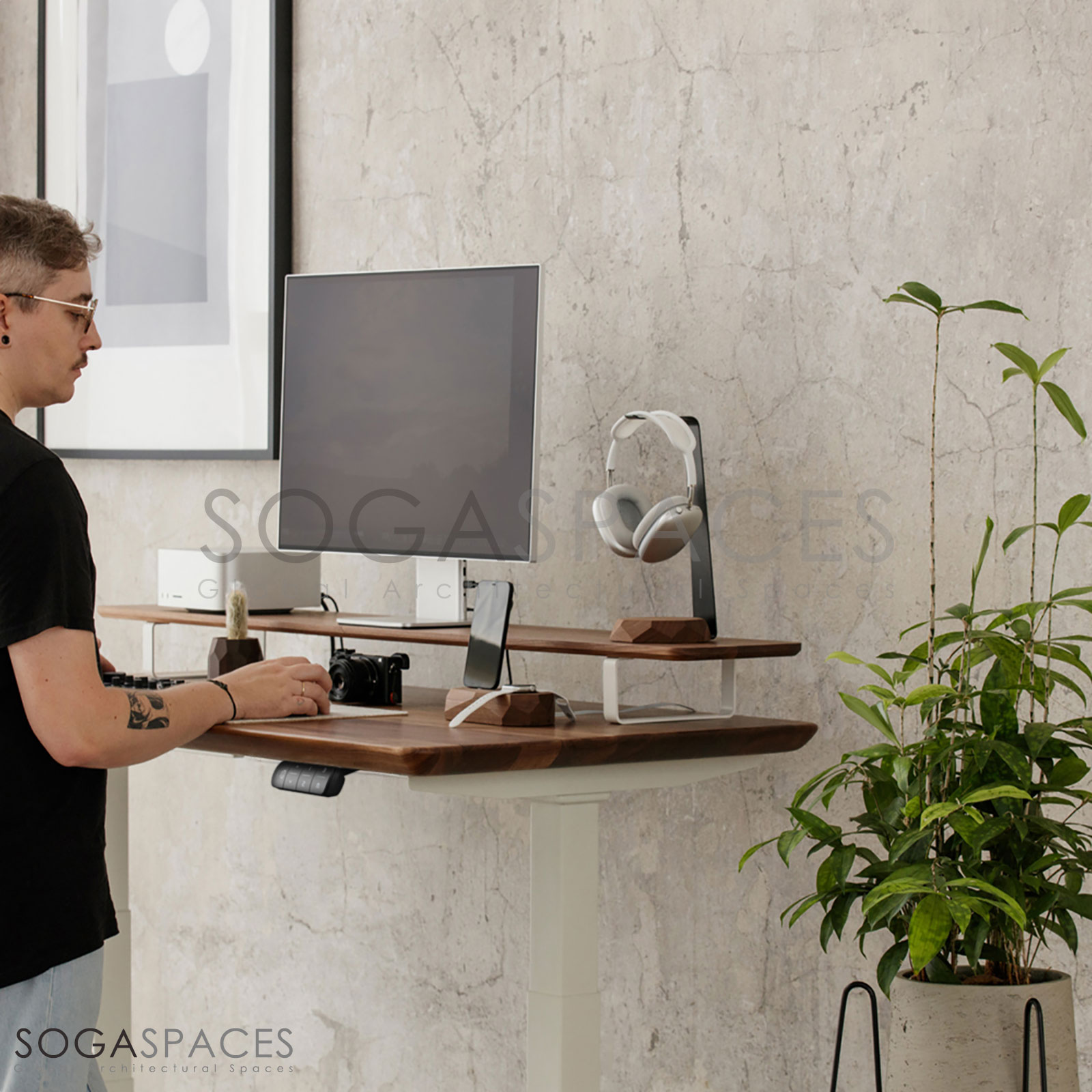 Regula Desk Solid V - Elektrikli Yüksekliği Ayarlanabilir Açılı Kesim Kenar Masif Ceviz Çalışma Masası - Görsel 14