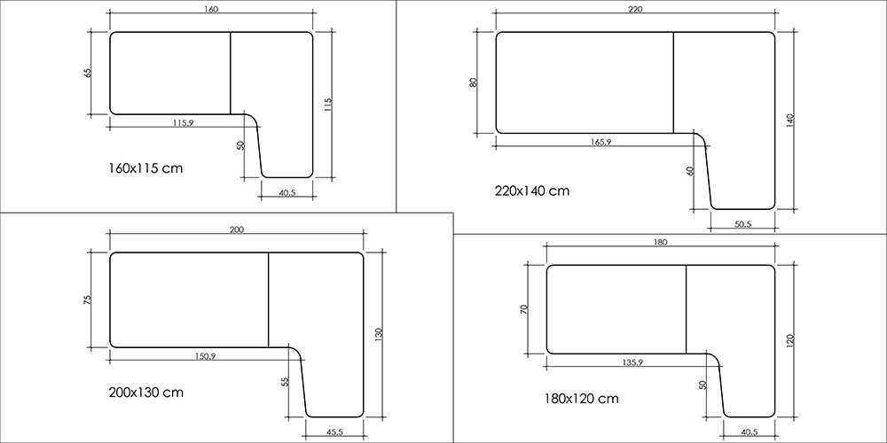 Regula Desk L Type Short ölçü diyagramı