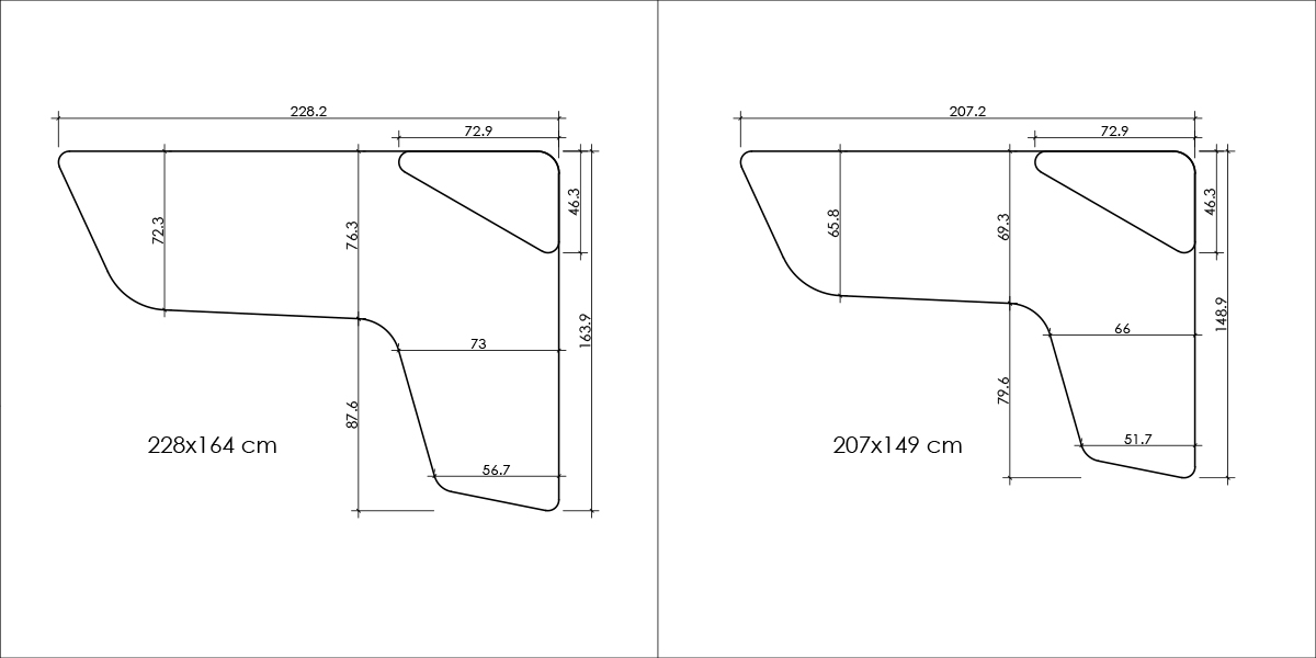Regula Desk Solid L Type ölçü diyagramı