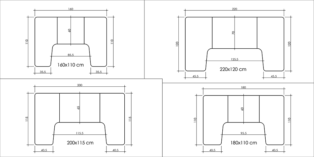 Regula Desk U Type ölçü diyagramı
