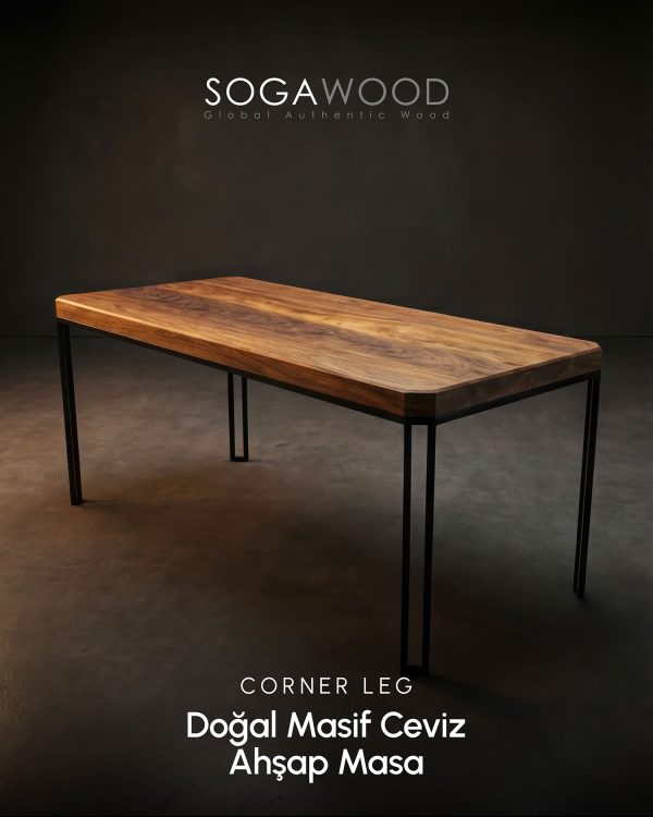 SOGAWOOD - Doğal Masif Ceviz Ahşap Yemek Masası - Corner Leg