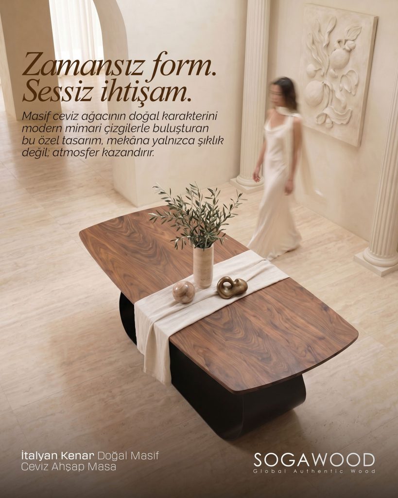 SOGAWOOD - Doğal Masif Ceviz Ahşap Yemek Masası - İtalyan Form